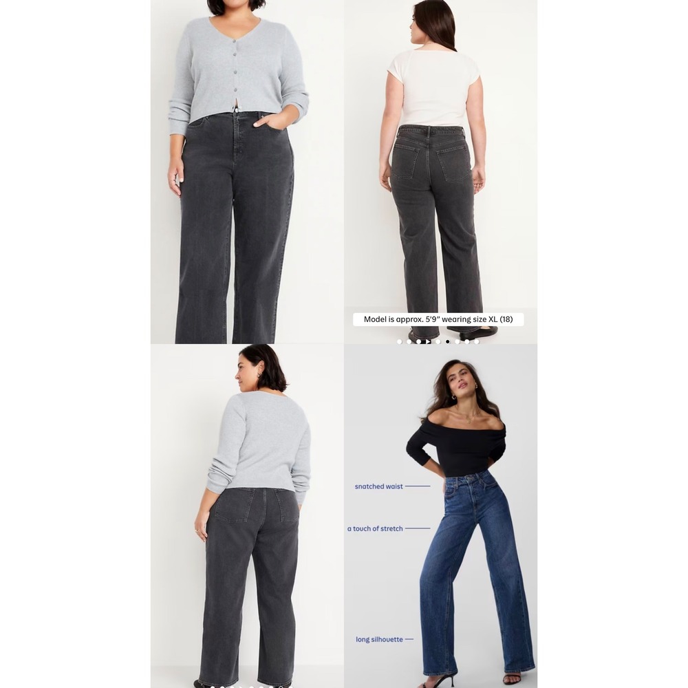 Old Navy High-Rise Baggy Wide-Leg Jeans Washed Black 18 Plus Built-In Tough